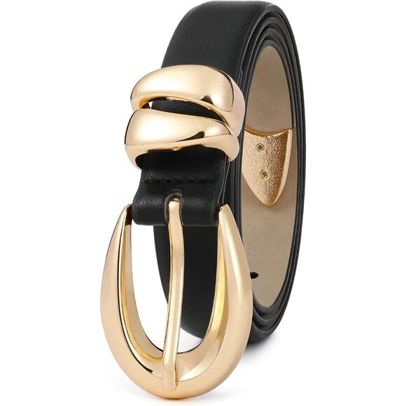 Fashion Women\'s Leather Belt with Gold Buckle for Jeans and Dress